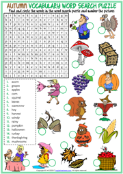 Autumn ESL Vocabulary Worksheets